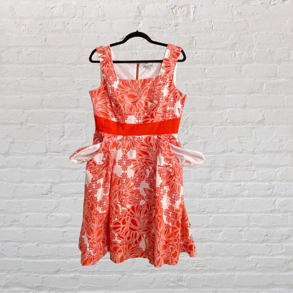 105. SANDRA DARREN Sleeveless Floral Knee Length Dress - Orange & White -Size 10 - Picture 3 of 8